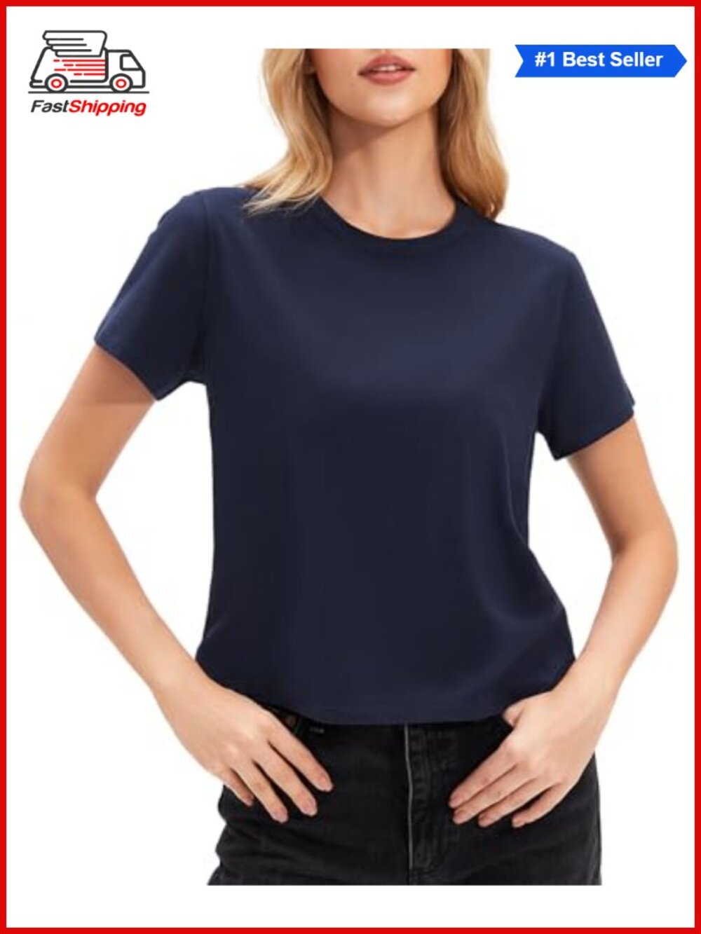 Women's Cotton Blend Boxy Cropped Crewneck T-Shirt Short Sleeve Tee